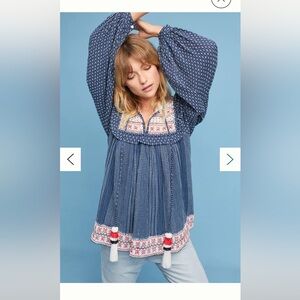 Hemant & Nandita peasant blouse embroidered ruffled women’s size and medium boho